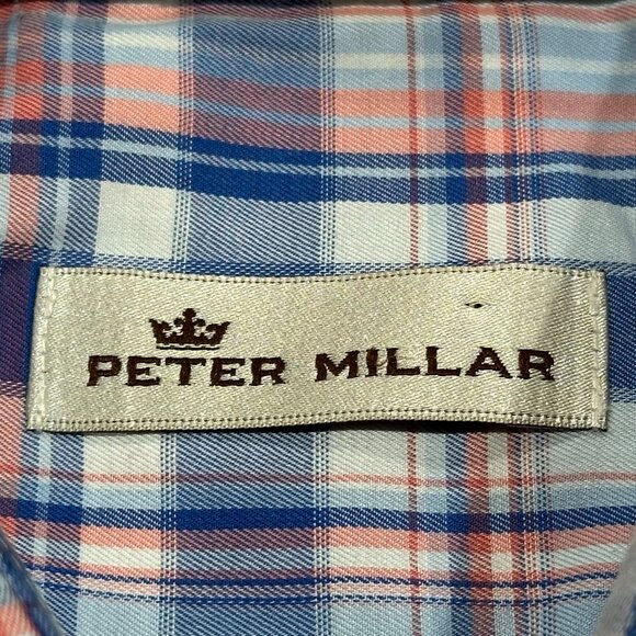 Peter Millar Plaid Long Sleeve Button Down Cotton Dress Shirt Size Large - Picture 6 of 8